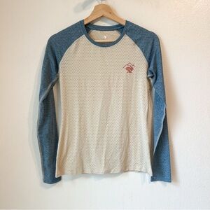 Rabbit Womens XS Beige Blue EZ Tee Perforated Long Sleeve Lightweight Shirt